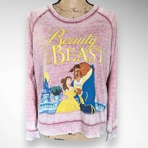 DISNEY Women's Vintage Pink Beauty And The Beast Crewneck Sweatshirt Small | GUC